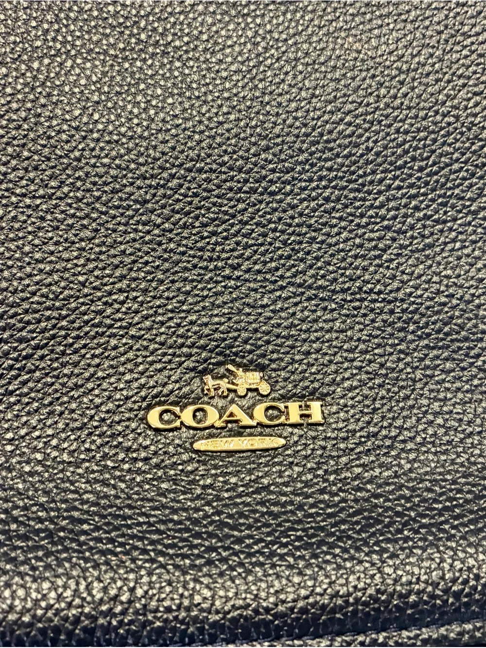 Coach NAVY BLUE Pebbled Leather Shoulder Bag with Gold Hardware Accent